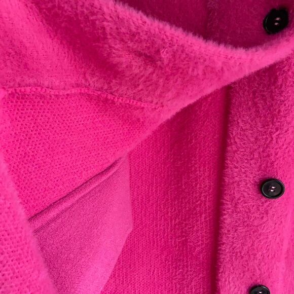 Hot pink Cherie Collette fuzzy long cardigan size L - Picture 4 of 6